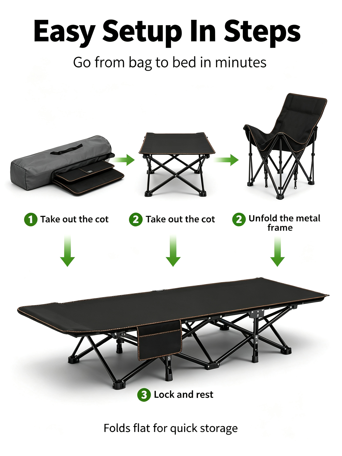 Heavy Duty Foldable Camping Bed | Portable Sturdy Guest Cot for Indoor & Outdoor Use