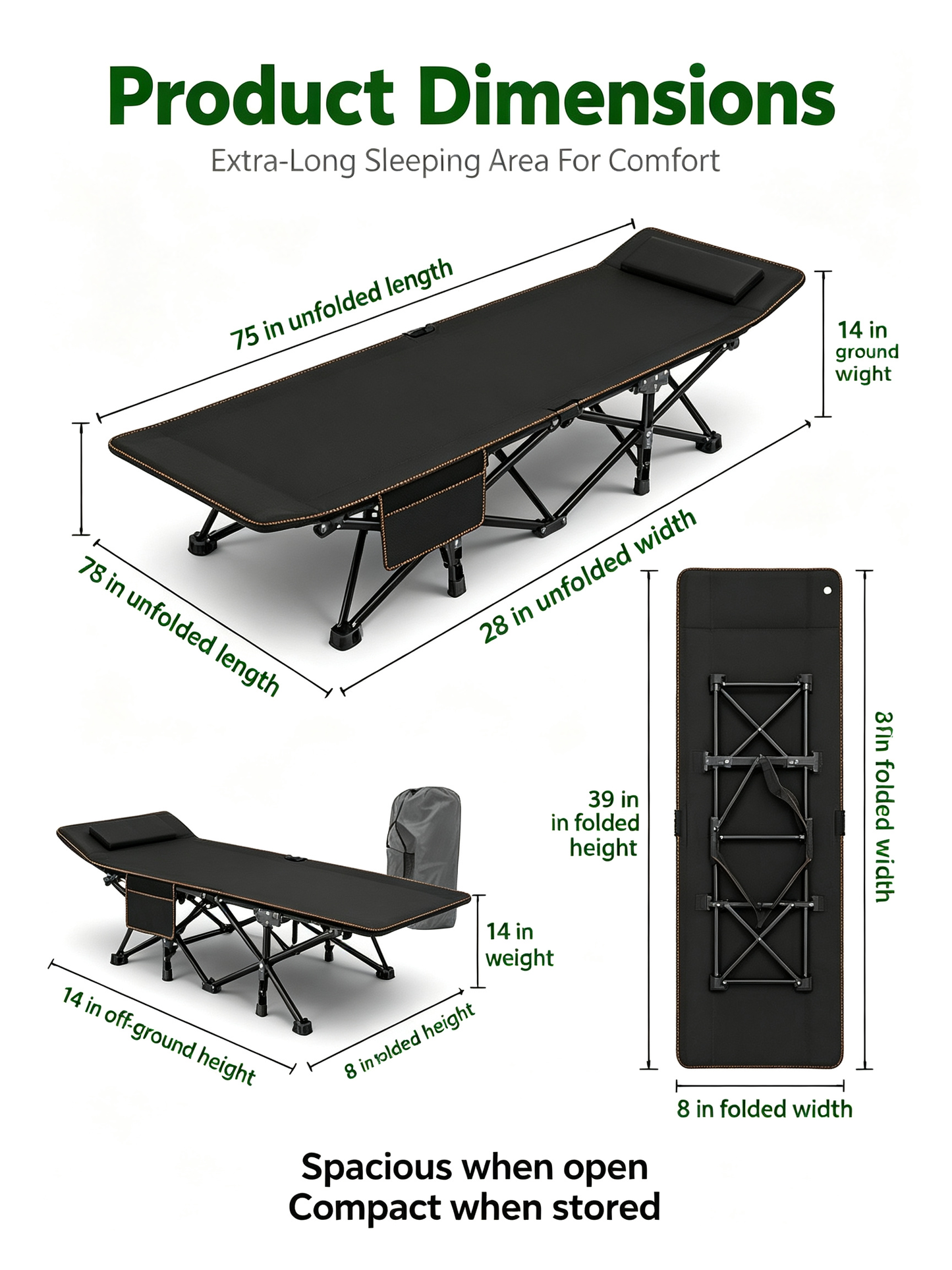 Heavy Duty Foldable Camping Bed | Portable Sturdy Guest Cot for Indoor & Outdoor Use