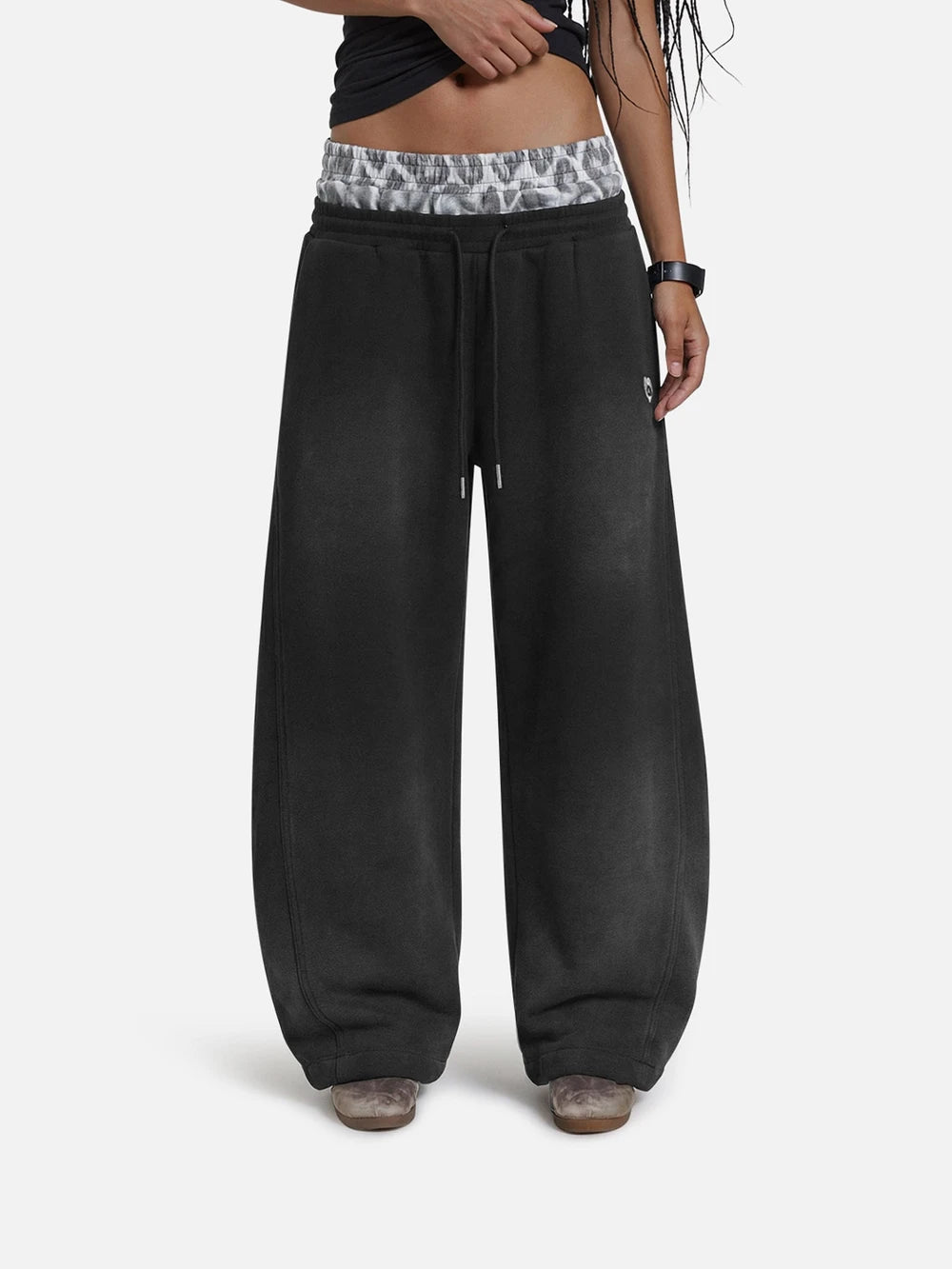Leopard Double Waist Baggy Sweatpants