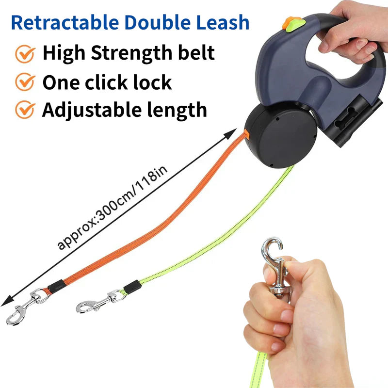 Dual Retractable Dog Leash for 2 Dogs | 2026 Enhanced Edition