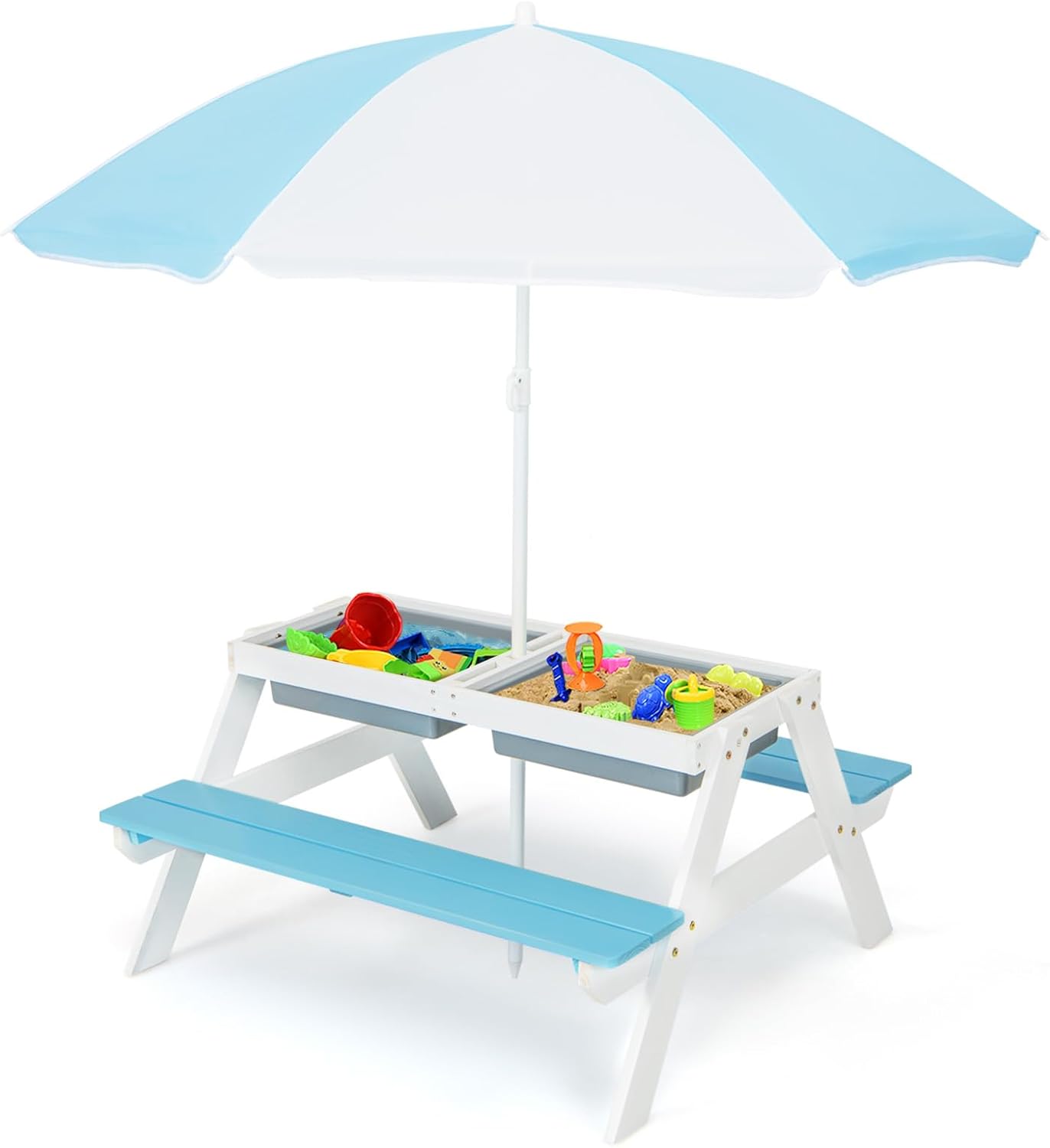Kids Picnic Table with Sensory Bins, 4 in 1