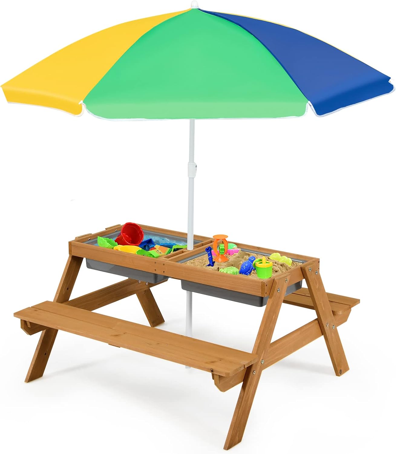 Kids Picnic Table with Sensory Bins, 4 in 1