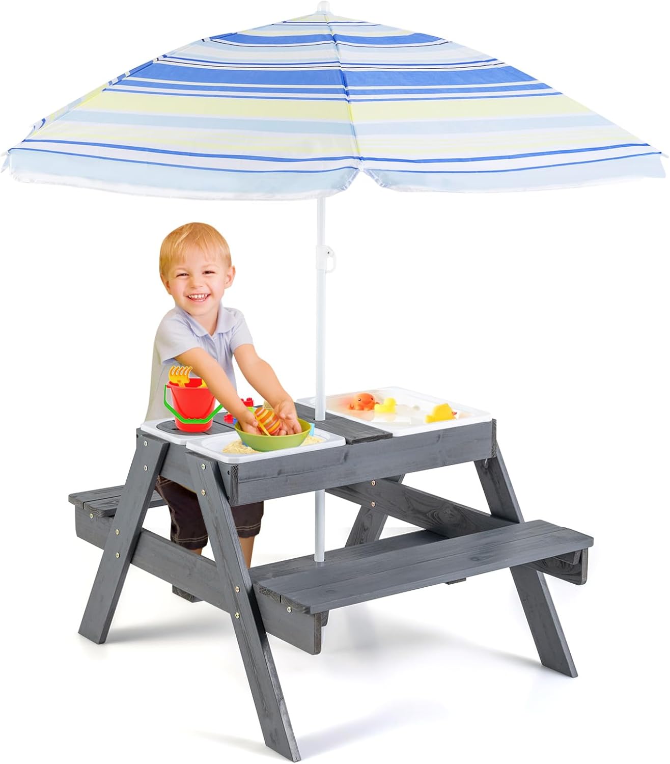 Kids Picnic Table with Sensory Bins, 4 in 1