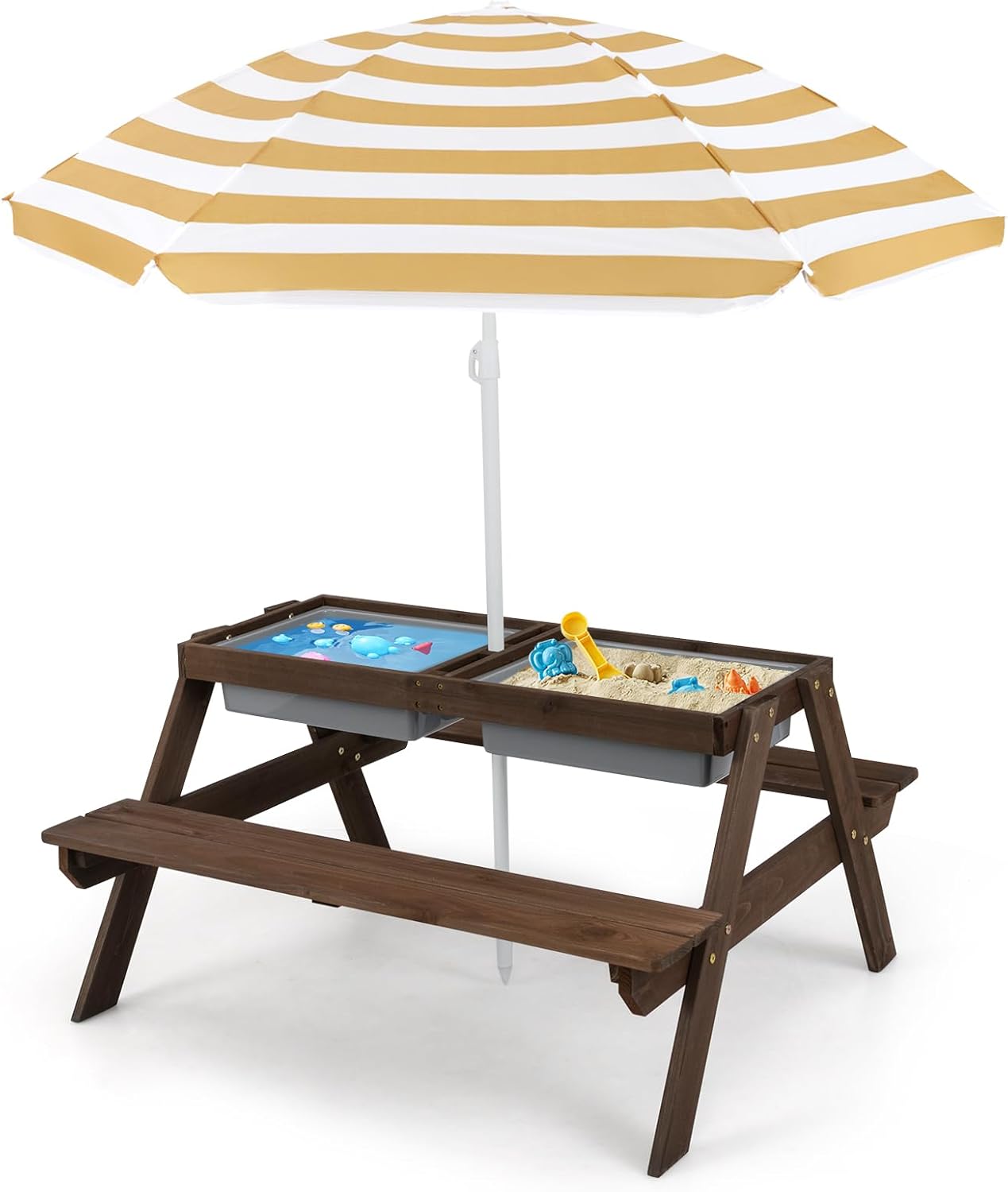 Kids Picnic Table with Sensory Bins, 4 in 1