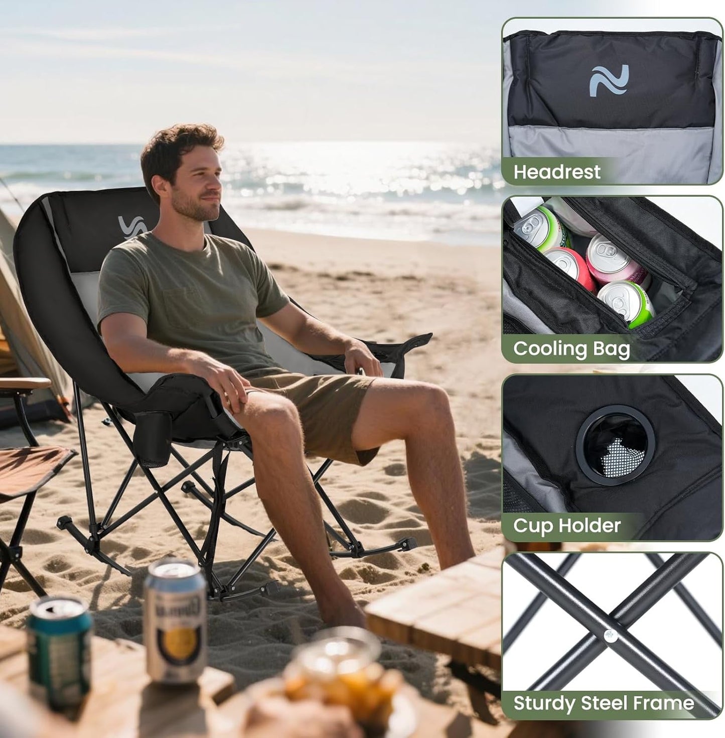 Calm Home™🔥Limited-Time Offer: $29.9! Heavy-Duty Folding Rocking Chair | 400 lb Weight Capacity | Folds in Seconds | Must-Have for Camping, Patios, and RVs