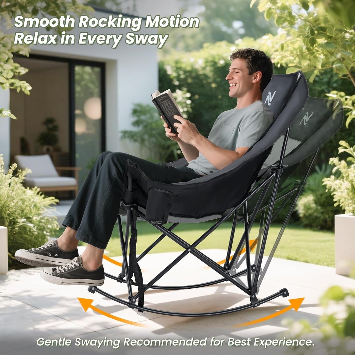 Calm Home™🔥Limited-Time Offer: $29.9! Heavy-Duty Folding Rocking Chair | 400 lb Weight Capacity | Folds in Seconds | Must-Have for Camping, Patios, and RVs