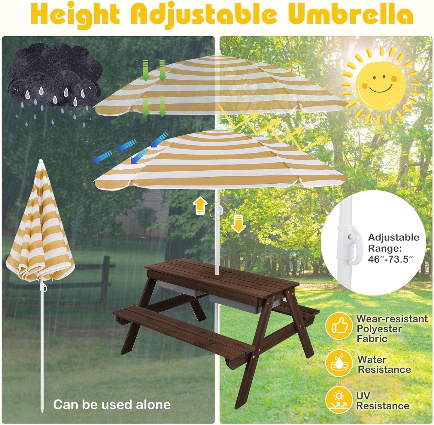 Kids Picnic Table with Sensory Bins, 4 in 1