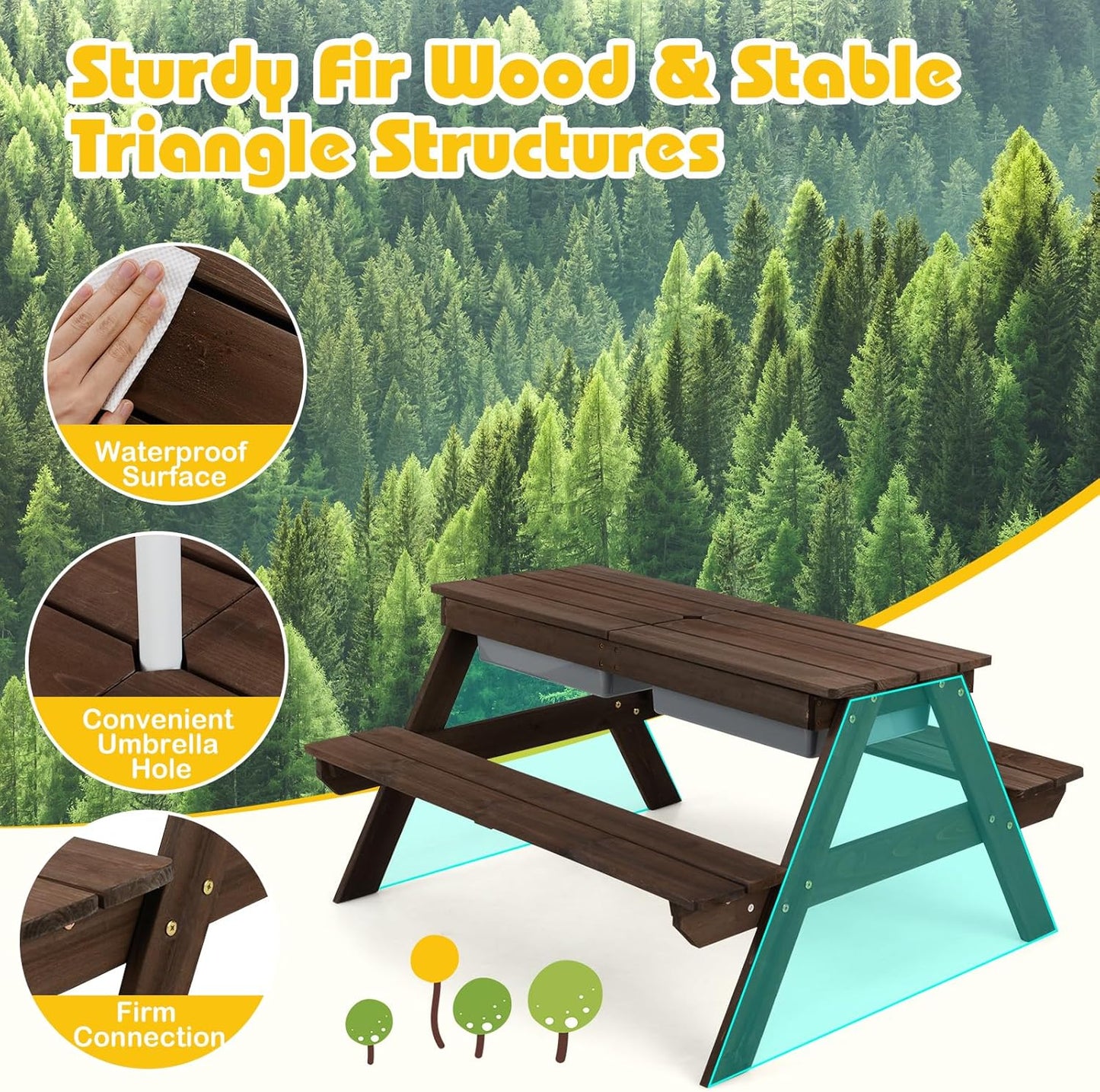 Kids Picnic Table with Sensory Bins, 4 in 1