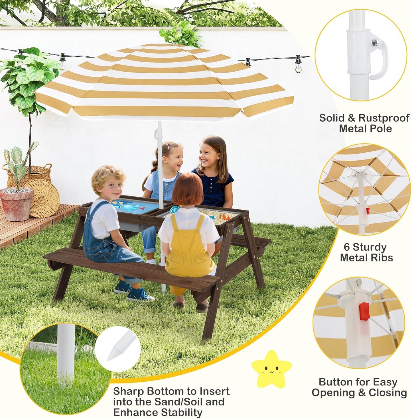 Kids Picnic Table with Sensory Bins, 4 in 1