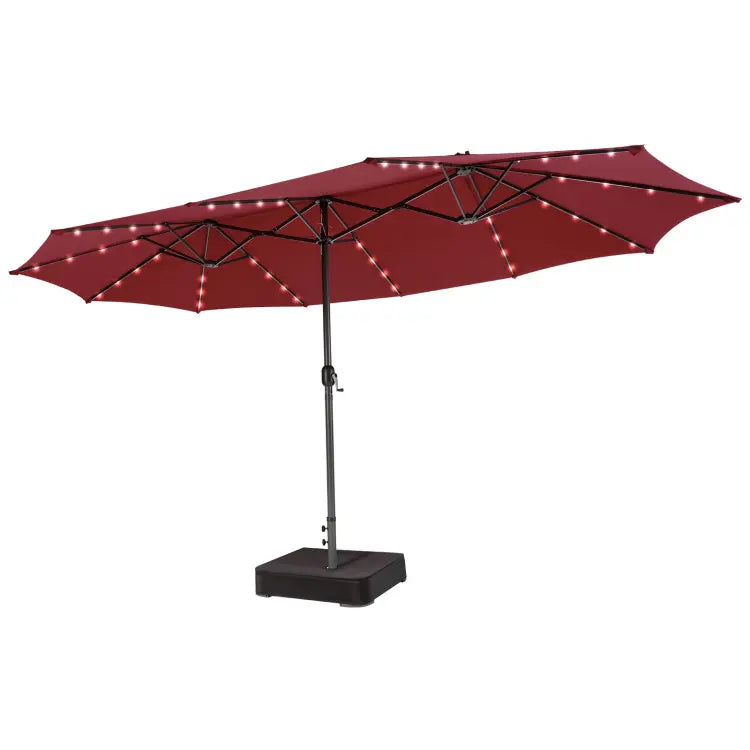 Ombrellone solare 4,5 x 4 m con base; ombrellone doppio da esterno di grandi dimensioni dotato di 36 luci LED e meccanismo a manovella: ideale per giardini, terrazze, zone piscina e spazi all'aperto.