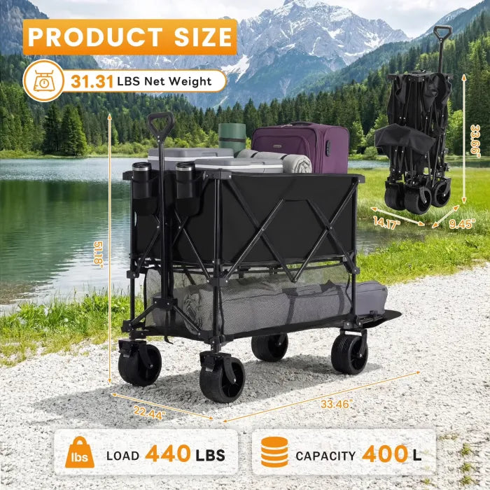 Limited-Time Offer: $19.9! Heavy-Duty Outdoor Folding Camping Wagon | 450 lb Capacity + All-Terrain Wheels | Folds in Seconds—Fits Easily in the Trunk