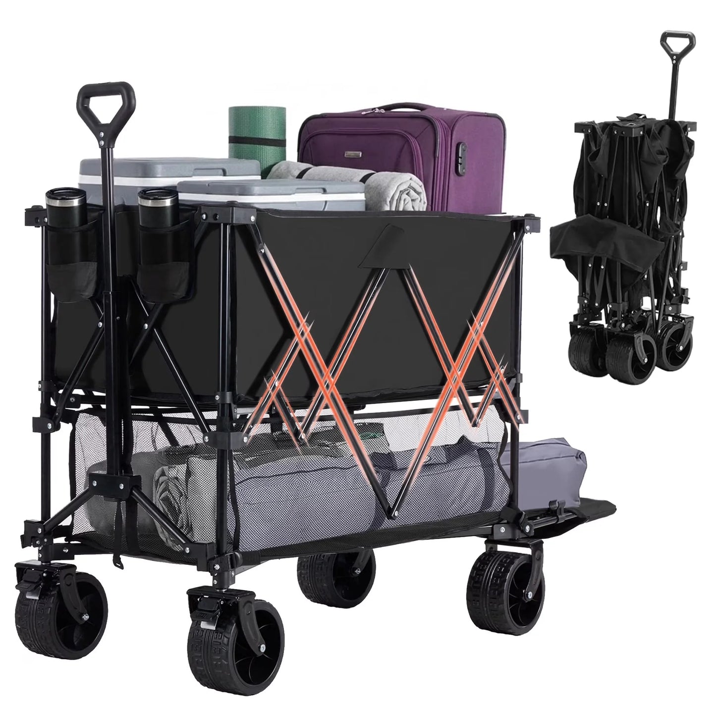 Limited-Time Offer: $19.9! Heavy-Duty Outdoor Folding Camping Wagon | 450 lb Capacity + All-Terrain Wheels | Folds in Seconds—Fits Easily in the Trunk